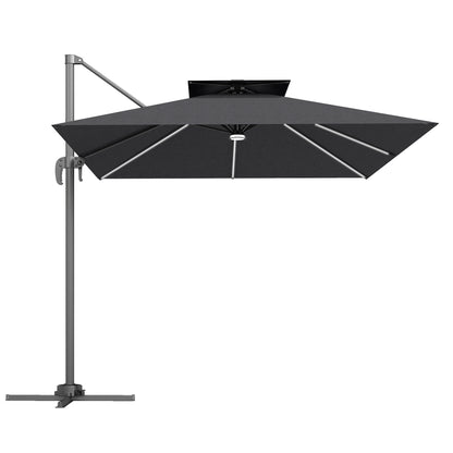 2.5m Cantilever Parasol with Solar Powered LED Lights, 360° Rotation, Tilt Adjustment, Crank Handle, Dark Grey