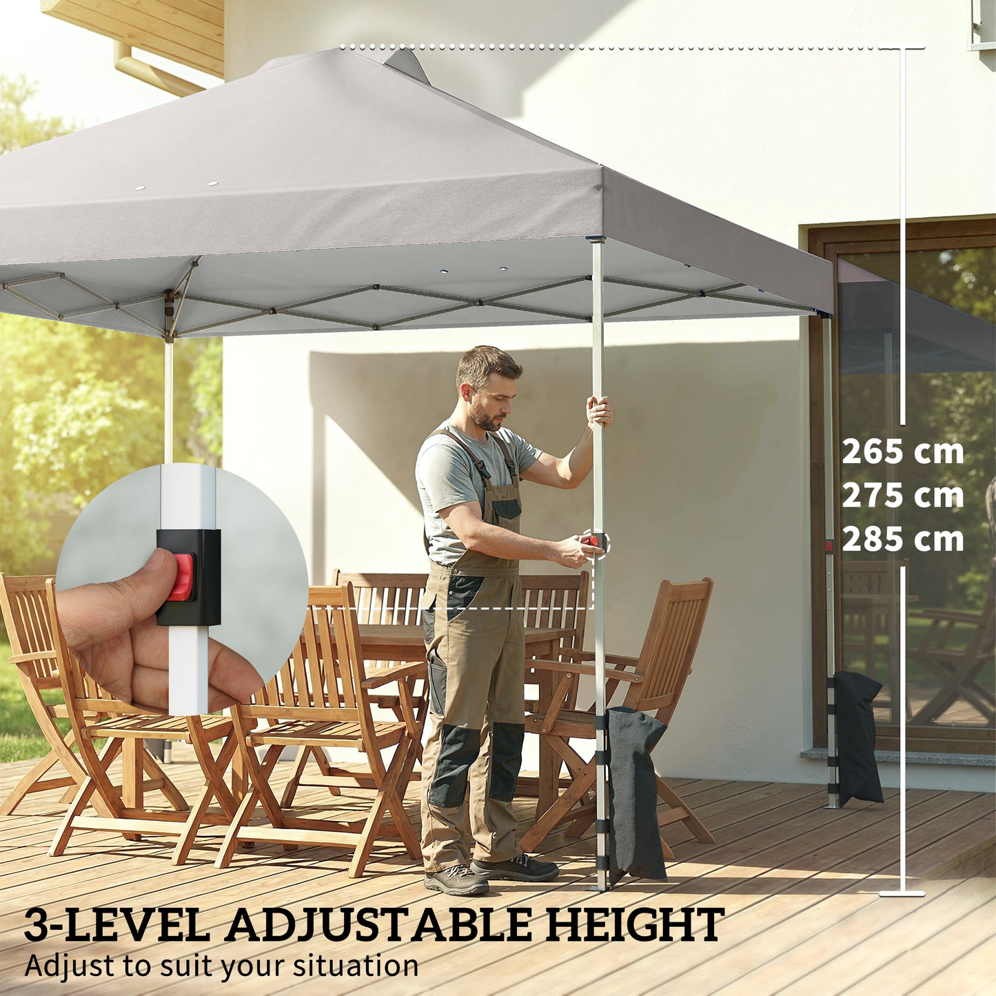 Pop Up Gazebo Waterproof Height Adjustable Canopy with 3 Sidewalls Wheeled Bag for Parties 3 x 3 m Grey