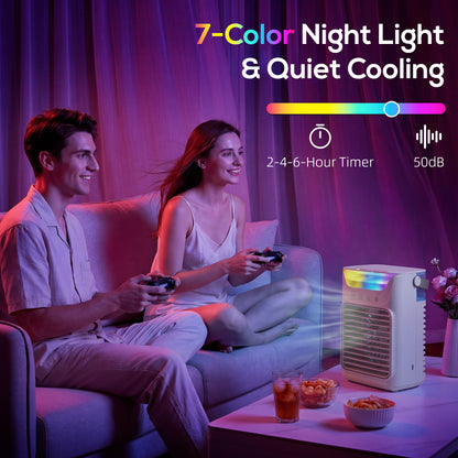 Air Cooler with Adjustable Head, Portable Air Conditioner with 3 Wind Speed, 2 Cool Mist, RGB Light, Grey
