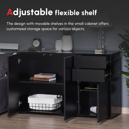 High Gloss Frame Sideboard, Push-Open Design with 2 Drawers for Living Room, Bedroom, 74H x 79W x 36Dcm, Black