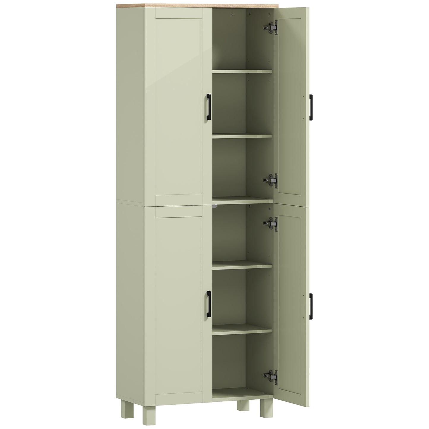 Freestanding Kitchen Cupboard, 4-Door Storage Cabinet with Adjustable Shelves, Modern Kitchen Pantry, 170cm, Green