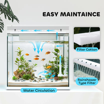 26L Glass Fish Tank With Filter System, LED Lights, Water Pump, White