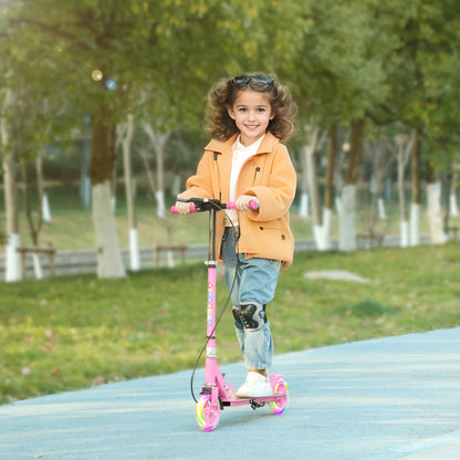 Scooter for Kids Aged 3-8 Years, with Adjustable Handle, Two Light Up Wheels, Handbrake, Rear Brake, Pink