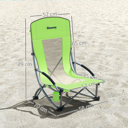 Set of 2 Folding Beach Chair, Low Camping Chair with Mesh Back