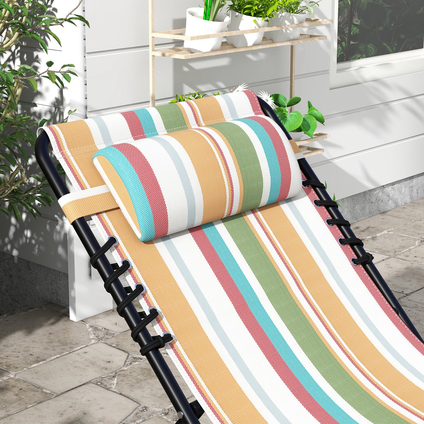 Set of Two Folding Sun Loungers, with Four-Position Backs - Multicoloured