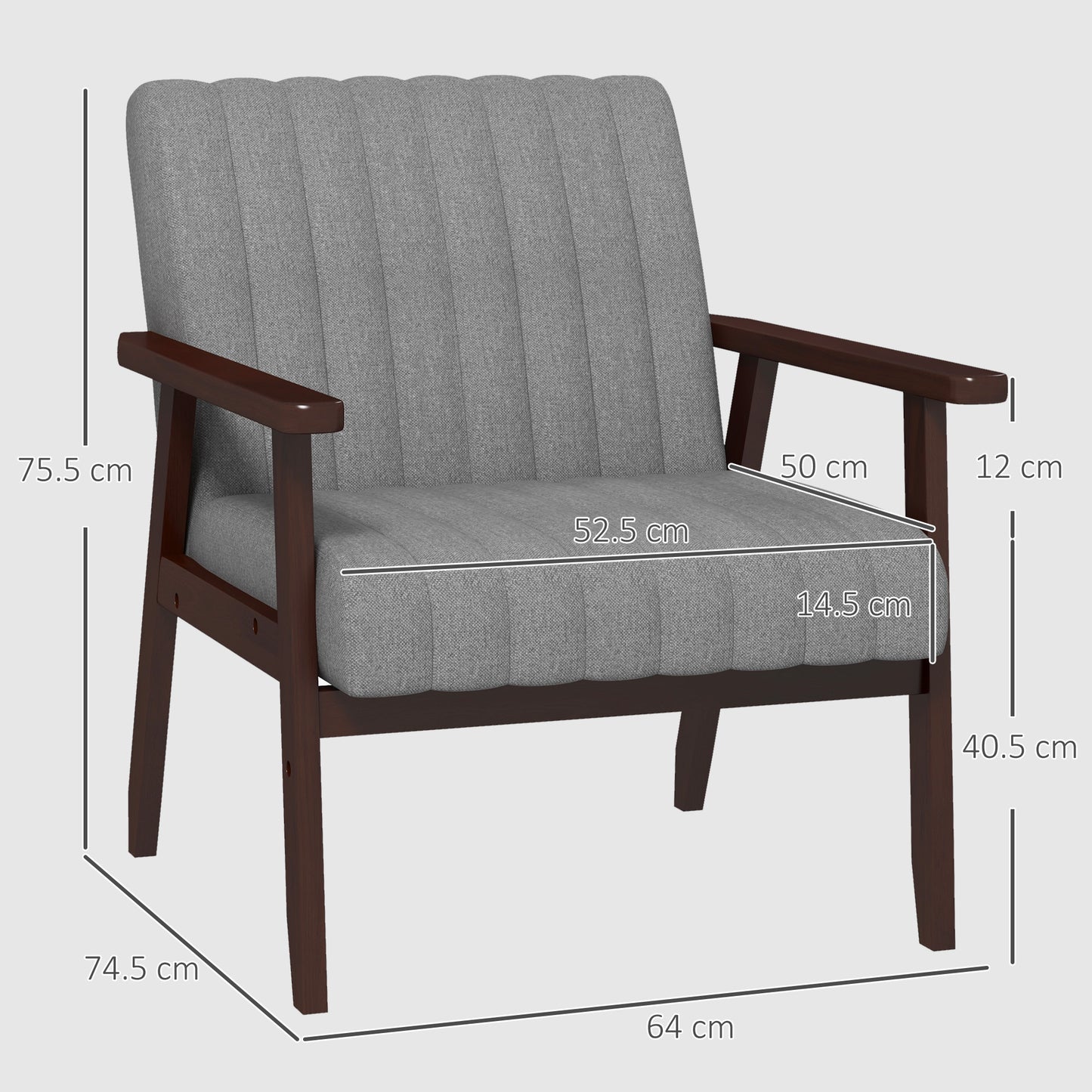 Mid Century Accent Chair, with Wooden Legs - Grey