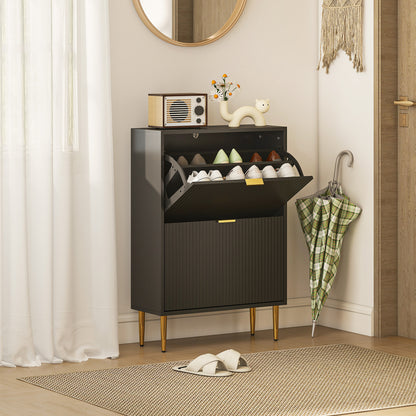 Elegant Two-Drawer Shoe Cabinet - Black