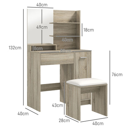 Dressing Table and Stool Set, with Storage - Wood-Effect