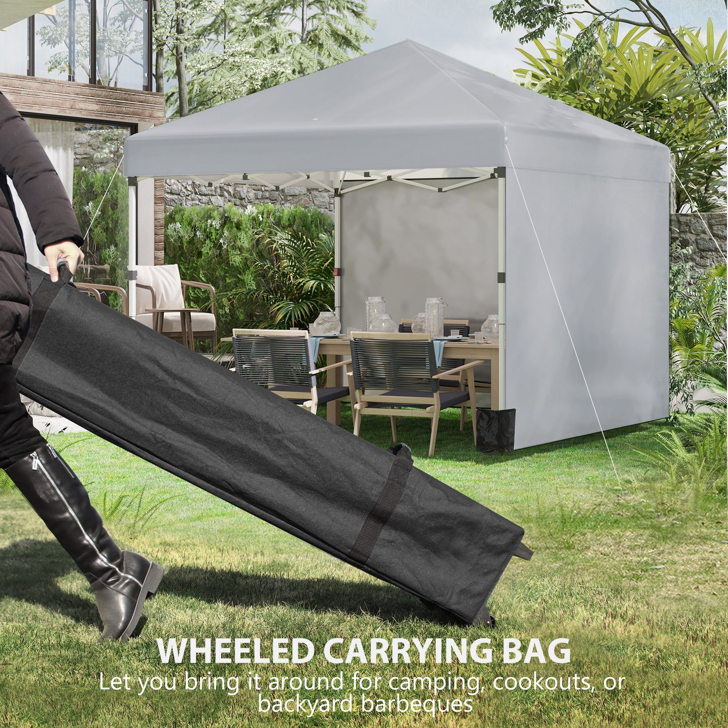 3 x 3 m Pop Up Gazebo, UPF 30+ Party Tent with 2 Sidewalls, Weight Bags and Wheeled Bag, Light Grey