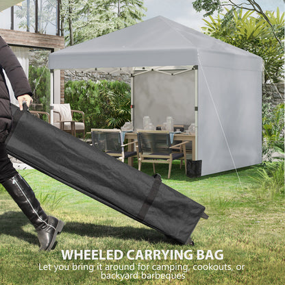 3 x 3 m Pop Up Gazebo, UPF 30+ Party Tent with 2 Sidewalls, Weight Bags and Wheeled Bag, Light Grey