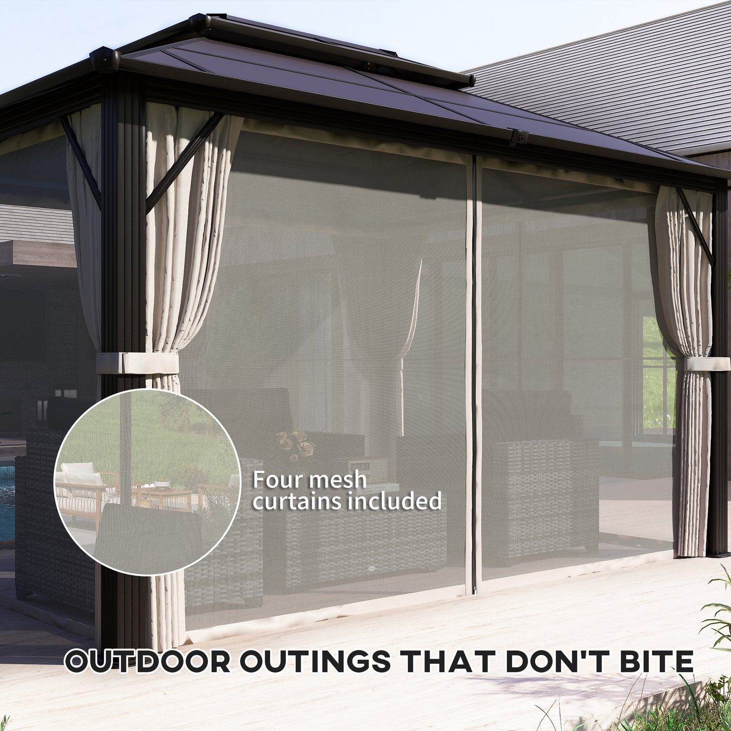 3 x 4m Hardtop Gazebo Canopy with UPF30+ Double Polycarbonate Roof, Aluminium Frame Garden Gazebo Permanent Pavilion