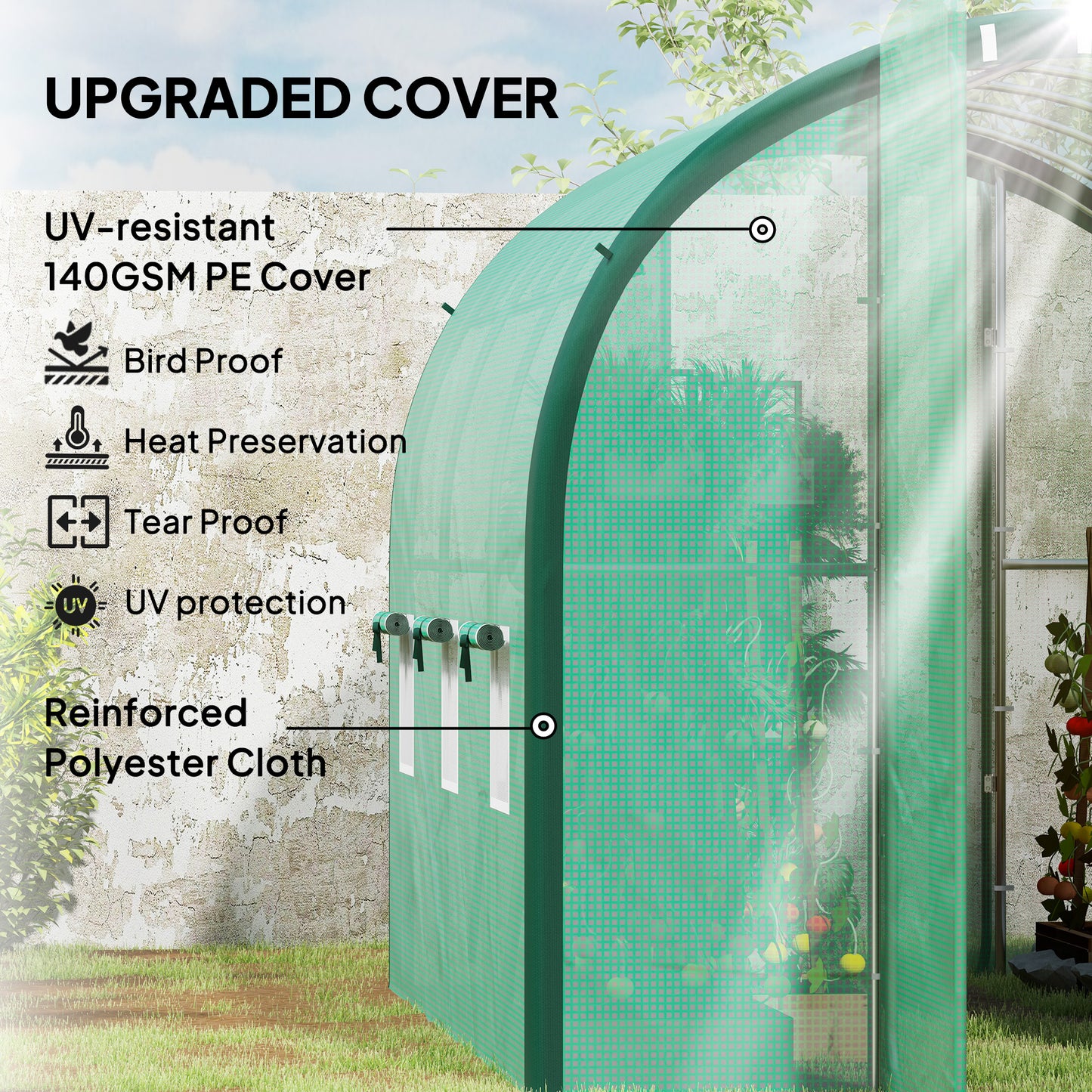 3 x 2 m Polytunnel Greenhouse, with Reinforced PE Cover, Windows and Doors - Green