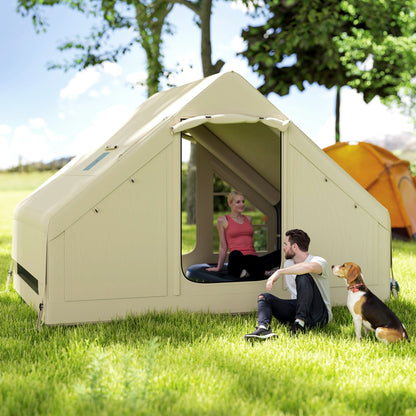 Inflatable Camping Tent with Pump, Stove Jack Hole, Easy Setup 2-4 Person Family Blow Up Tent