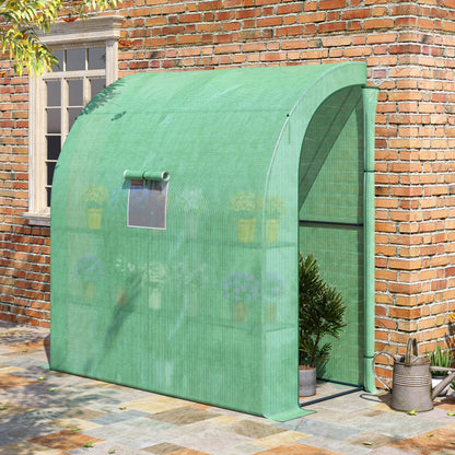 Small Lean to Greenhouse 3-Tier with Shelves Outdoor, Green
