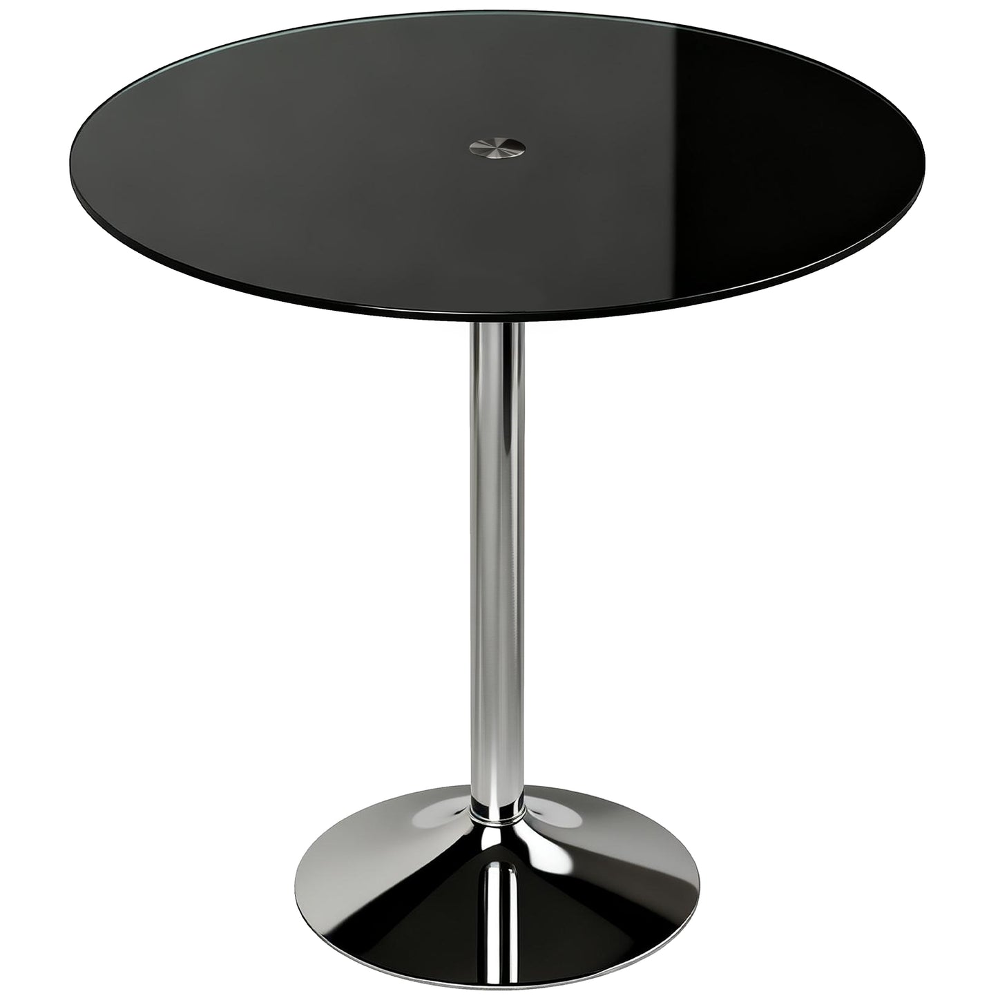 Round Bar Table, Modern Dining Table with Tempered Glass Top and Steel Frame for 4, 70 x 70 x 75.5cm, Black