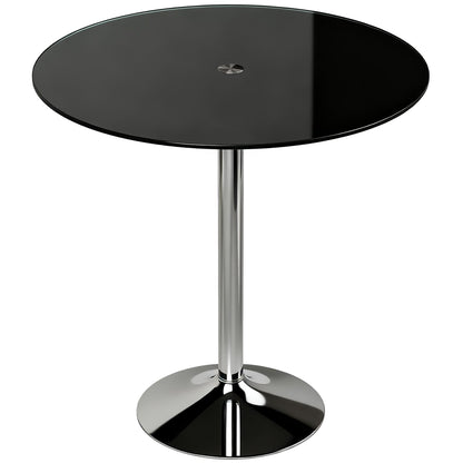 Round Bar Table, Modern Dining Table with Tempered Glass Top and Steel Frame for 4, 70 x 70 x 75.5cm, Black