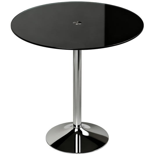 Round Bar Table, Modern Dining Table with Tempered Glass Top and Steel Frame for 4, 70 x 70 x 75.5cm, Black