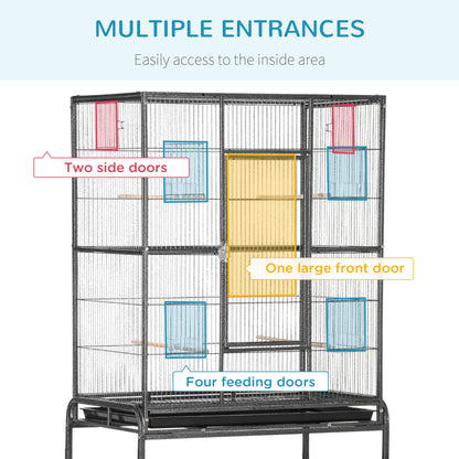 Large Bird Cage Budgie Cage with Stand, Storage Shelf, Wood Perch for Parrot Canary Parakeet Cockatiels, 81 x 48 x 162.5 cm