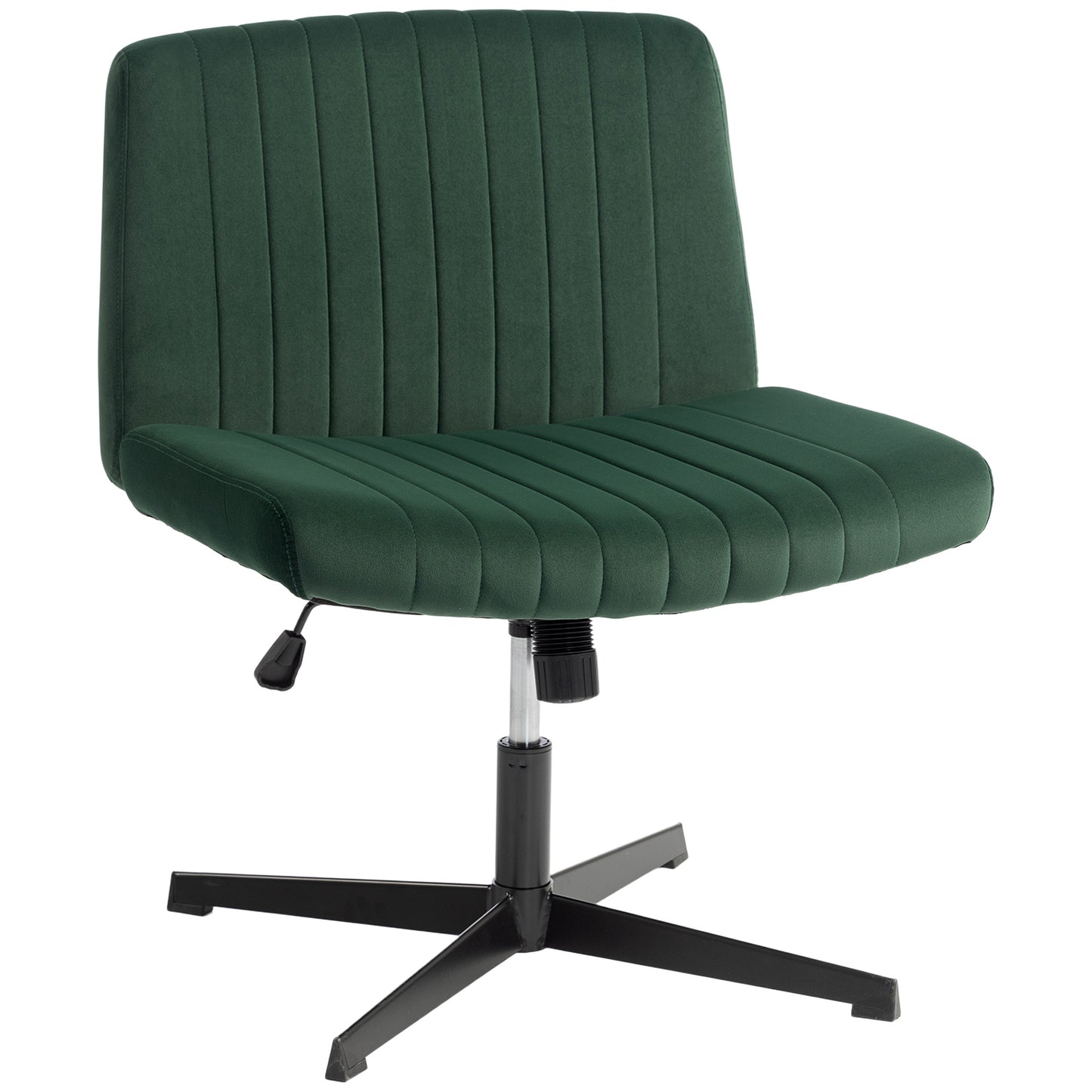 Flannel Criss Cross Legged Desk Chair, Armless Office Chair No Wheels, Green