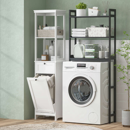 Tall Bathroom Cabinet, with Laundry Basket - White