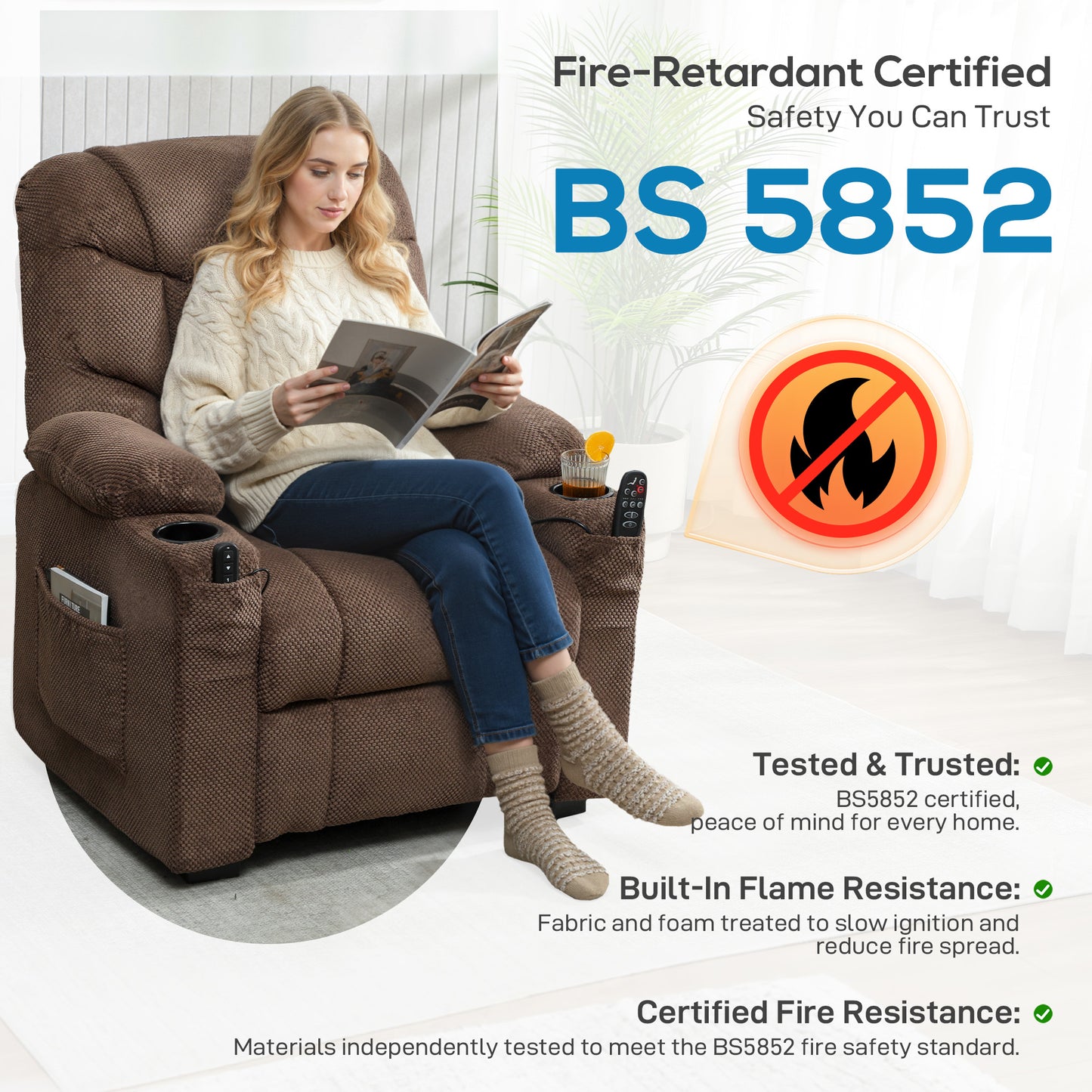 Electric Massage Recliner Armchair with Vibration, Heat, Whisper-Quiet Motor, Memory Function