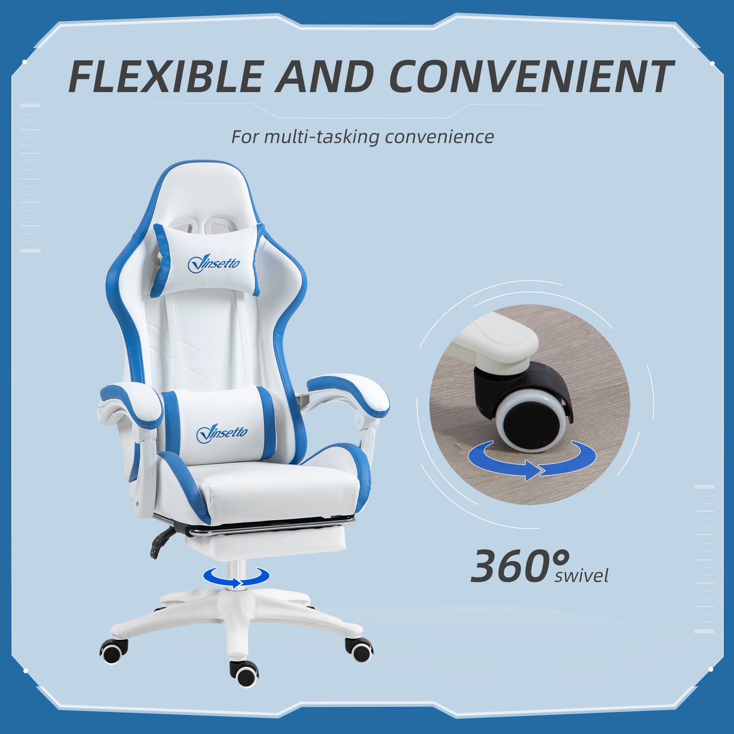 Gaming Chair, Computer Gamer Chair with Reclining High Back, Headrest, Lumbar Support, Footrest, Swivel Wheels, PU Leather