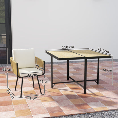 5 Piece Garden Furniture Set, Garden Dining Set with Wood-Plastic Table and 4 Armchairs, Beige