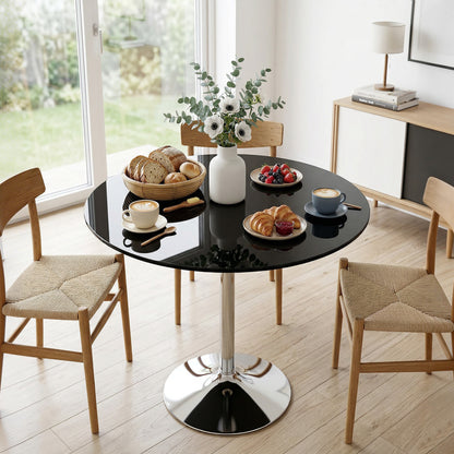 Round Bar Table, Modern Dining Table with Tempered Glass Top and Steel Frame for 4, 80 x 80 x 77cm, Black