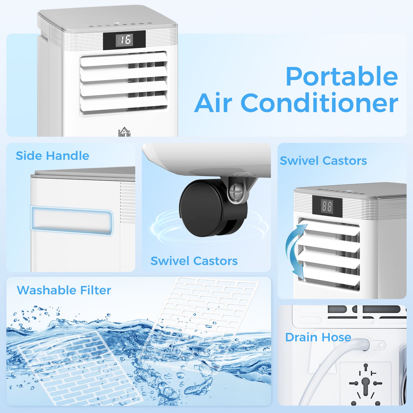 7000 BTU Air Conditioning Unit, 3-in-1 Portable Air Conditioner, Dehumidifier, Cooling Fan with Remote Control, LED Display