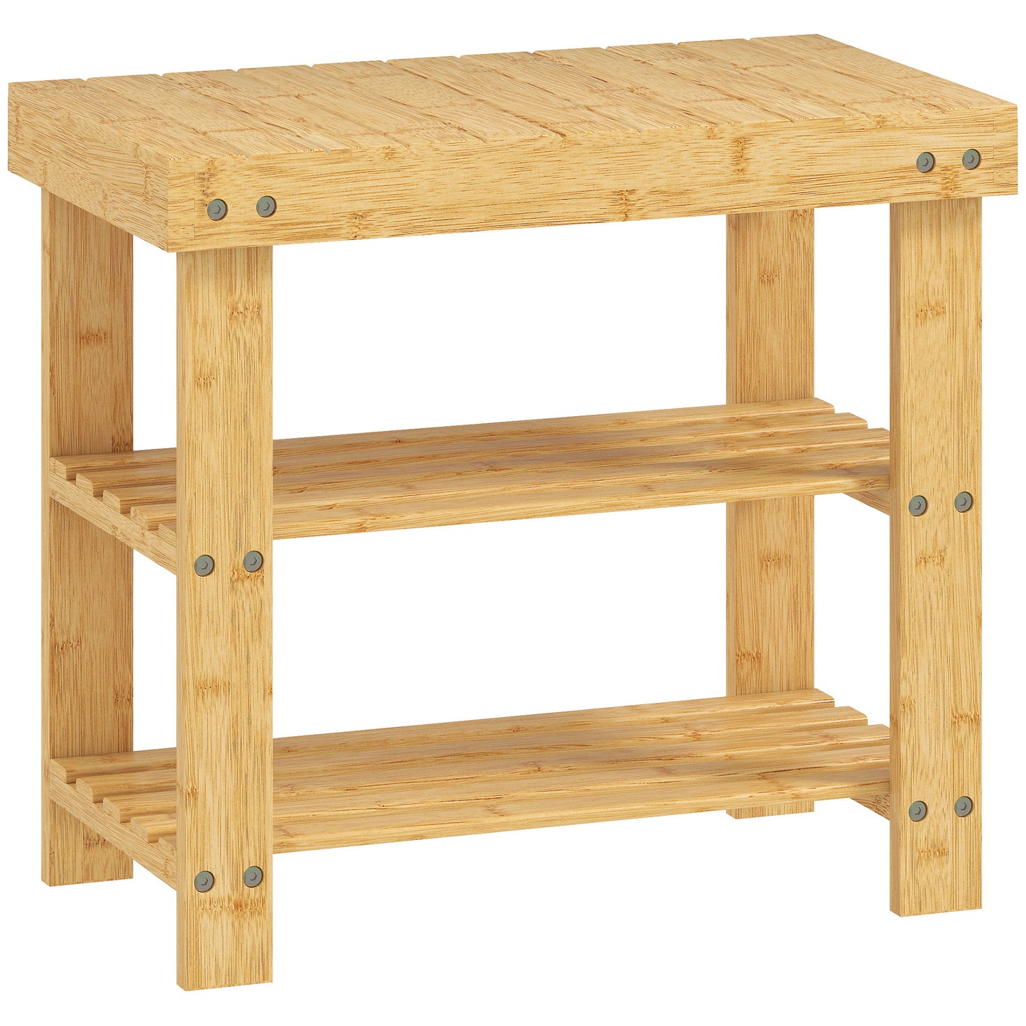 Two Shelf Bamboo Shoe Storage Bench - Natural Finish