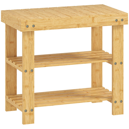 Two Shelf Bamboo Shoe Storage Bench - Natural Finish