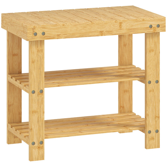 Two Shelf Bamboo Shoe Storage Bench - Natural Finish