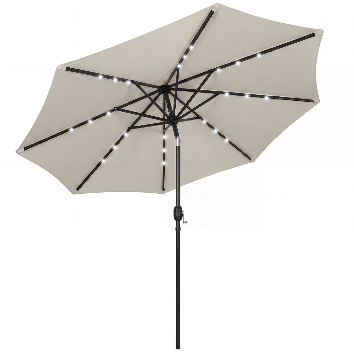 2.6 m Garden Parasol Umbrella with LED Solar Light, Parasol Cover, Outdoor Market Patio Umbrella, Light Grey