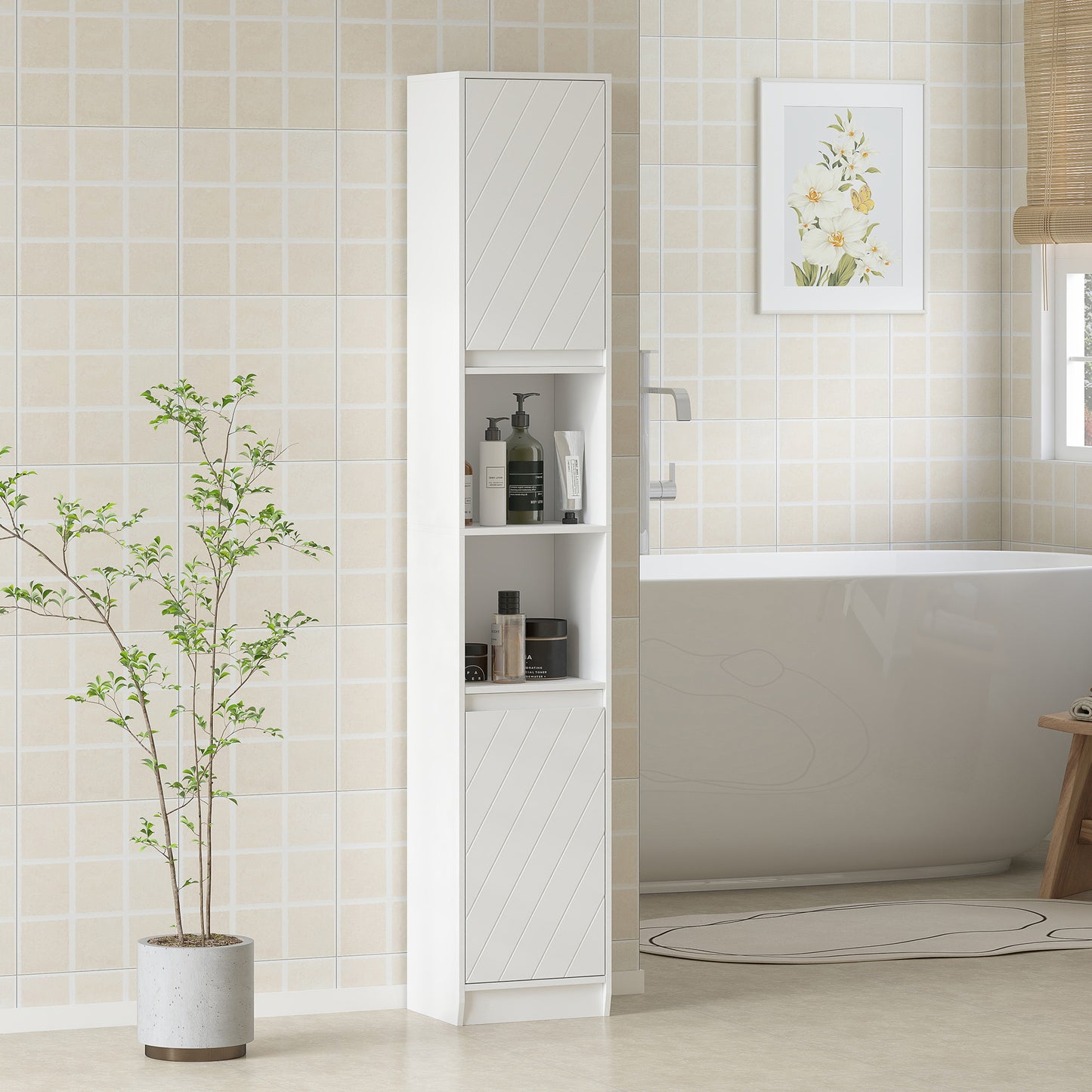 Narrow Bathroom Cabinet, Slim Bathroom Storage Unit with Open Compartment