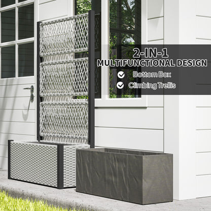 Garden Planter Box with Trellis, Liner for Climbing Plants, Vegetables, Flowers, Mixed-grey