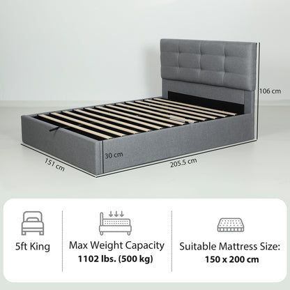5ft King Ottoman Bed with Gas Lift Storage - Grey