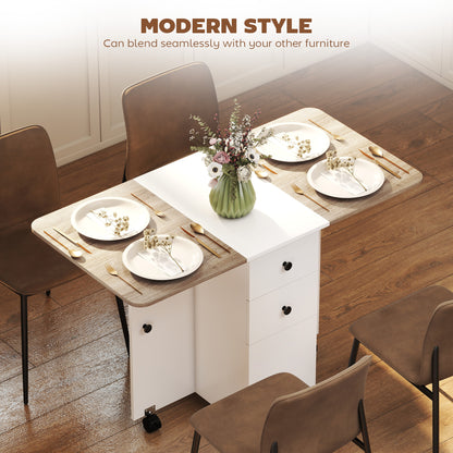 Multi-Storage Six-Person Drop Leaf Dining Table - Oak and White