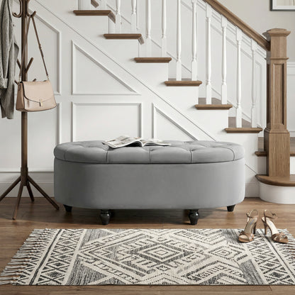 Velvet-Feel Half Circle Storage Ottoman - Dark Grey