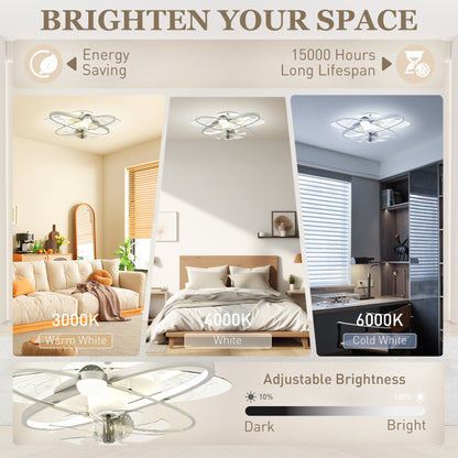 Ceiling Fan with Light and Remote, 3 Colour Temperatures, LED Mount Ceiling Fan Light for Bedroom, Silver Tone