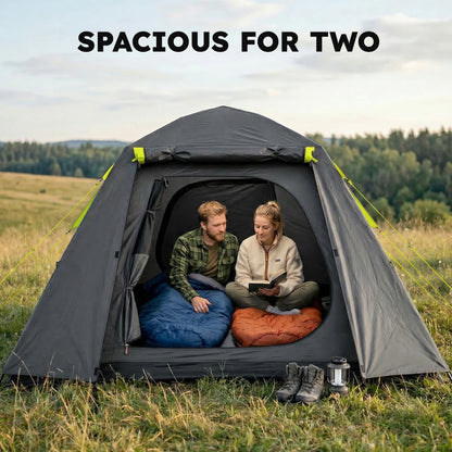 Camping Tent 3000mm Waterproof Tent with 2 Doors for 2 Person, Grey & Green