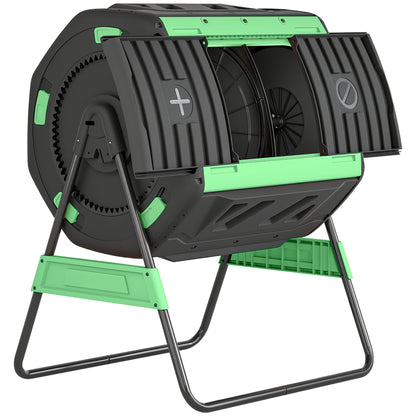Garden Compost Bin, 200L Dual Chamber Tumbling Composter with Adjustable Vents, BPA Free Compost Tumbler, Green
