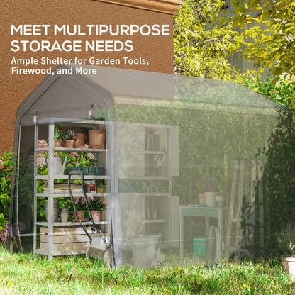 8 x 6.5 ft Outdoor Garden Storage Shed, Waterproof Bike Tent w/ Double Roll-up Zipper Door for Garden Tools, Dark Grey