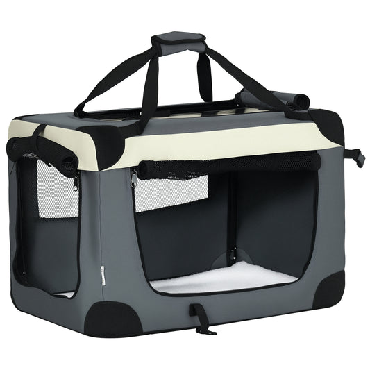 60cm Foldable Pet Carrier, with Cushion, for Miniature Dogs and Cats - Grey