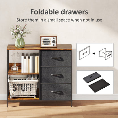 Chest of Drawers Storage Dresser Cabinet Organizer with 3 Fabric Drawers and 2 Display Shelves for Living Room, Bedroom