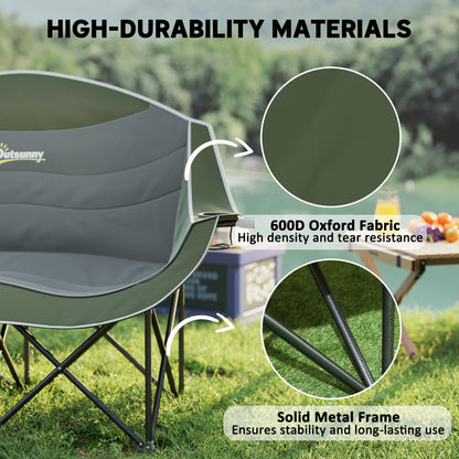 Double Camping Chair for Adults with Armrests, Heavy Duty Oversized Padded Folding Chair with Carry Bag