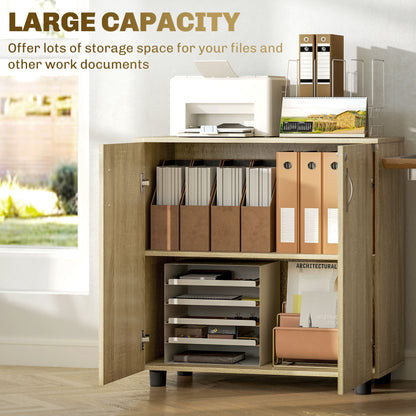 Two-Tier Locking Office Storage Cabinet - Oak