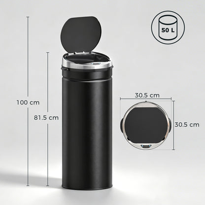 50L Automatic Motion Sensor Rubbish Bin with Fingerprint Resistant, Stainless Steel, Black