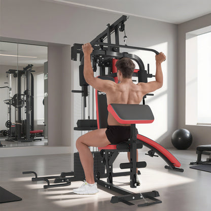 Multi Gym Workout Station, Weight Machine with 65kg Weight Stack, Sit Up Bench, Push Up Stand, Dip Station