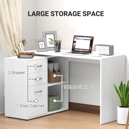 L Shaped Computer Desk, Reversible Home Office Desk with Drawers, File Cabinet and Storage Shelves, Study Table