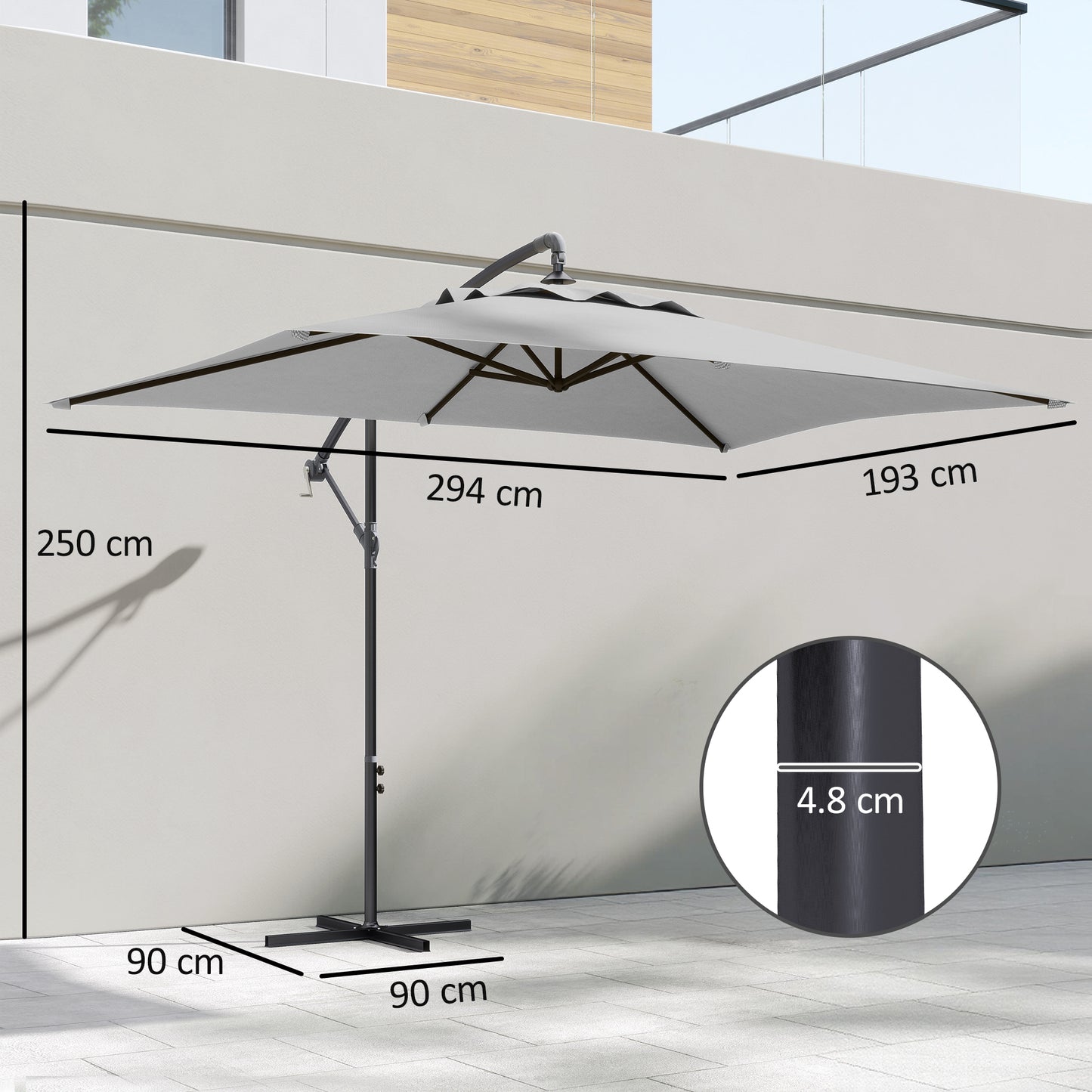 3(m) Cantilever Overhanging Parasol, with Cross Base - Light Grey